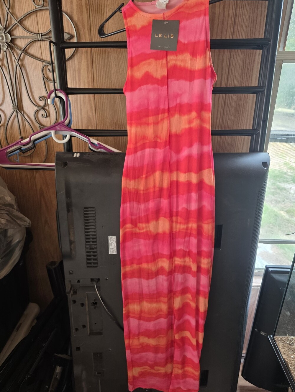 Le Lis Sleeveless Tie-Dye Maxi Chemise in Pink and Orange
